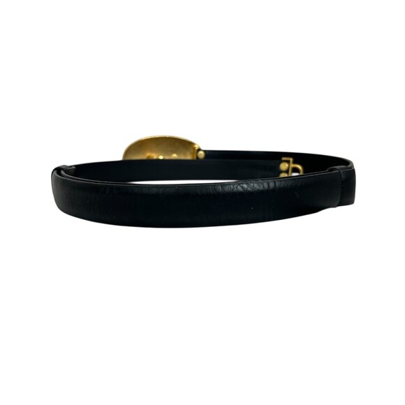 Chico's Black Leather Slide Adj Belt w Gold-Tone Buckle  Size M/L  Art Deco - Picture 3 of 9
